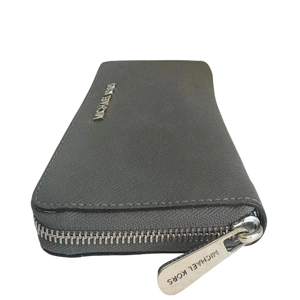 Michael Kors Grey Saffiano Leather Jet Set Continental Zip Around Wallet Large